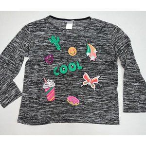 Extremely Me Girls Marled Pullover Sweater Size 7 8 Black Graphic Sparkly Donut